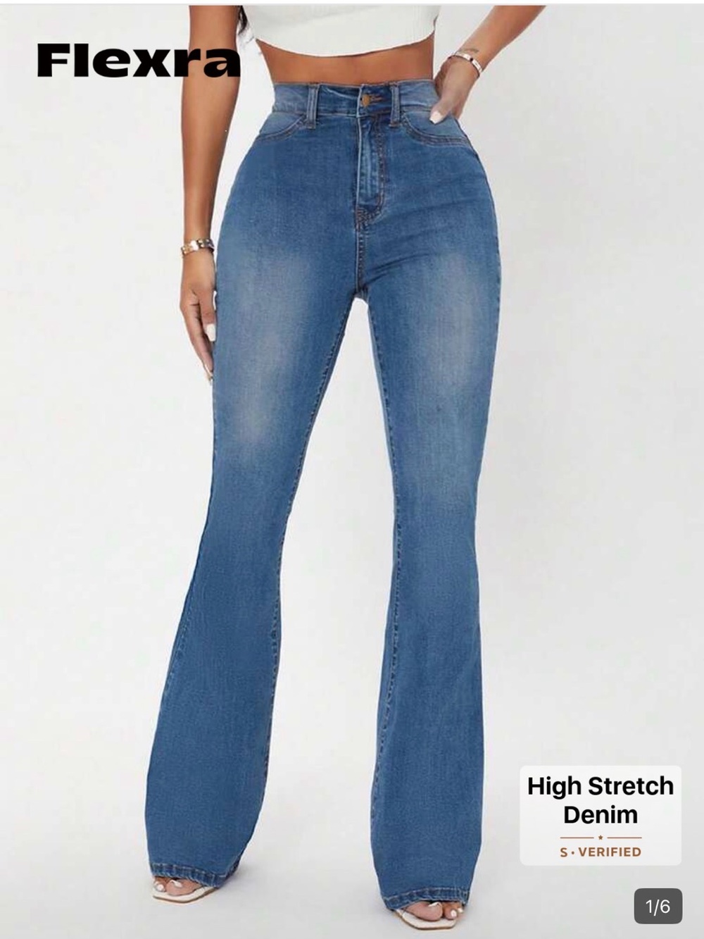 SHEIN High Waist Flare Leg Stretch Jeans - Medium Wash